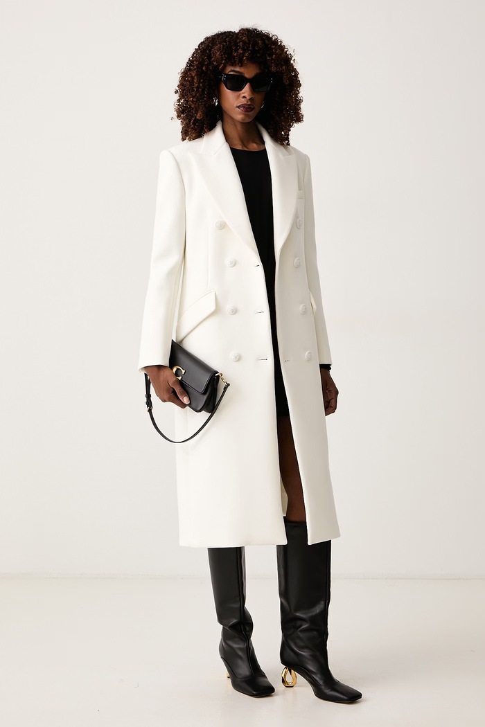 Elisabetta Franchi Elegancki płaszcz damski CP00866E2 biały AW26