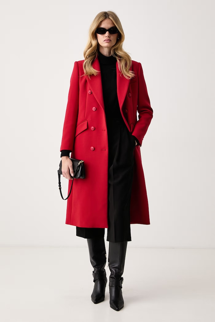 Elisabetta Franchi Elegancki płaszcz damski CP00866E2 czerwony AW26