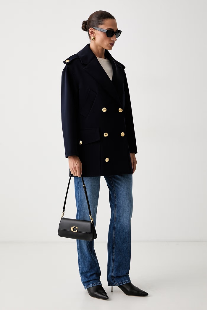 Elisabetta Franchi elegancki płaszcz damski CP00766E2 granatowy AW26