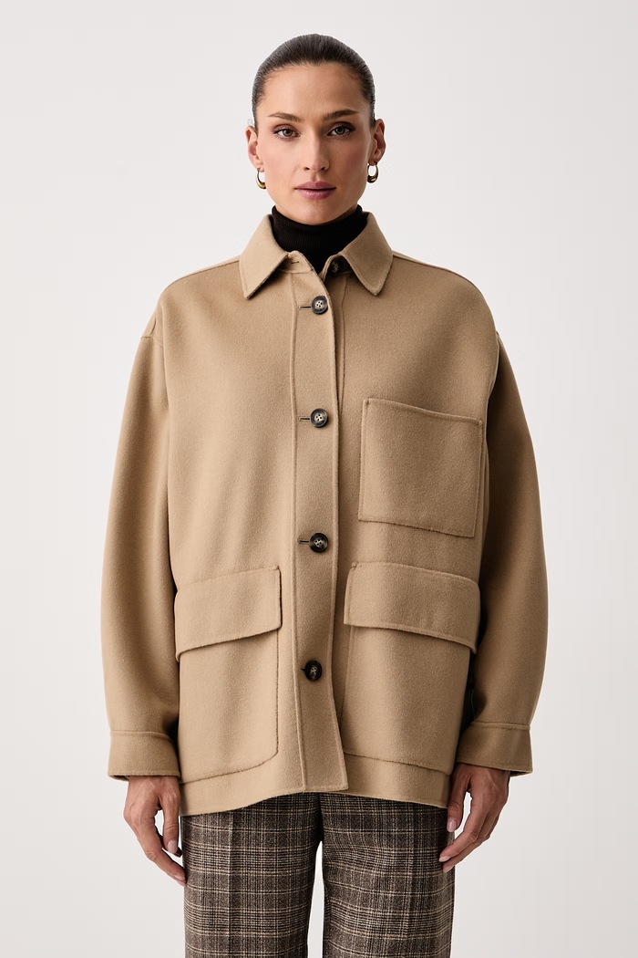 Weekend Max Mara Krótki płaszcz damski wełniany WKDFOLK beżowy 2625086061600