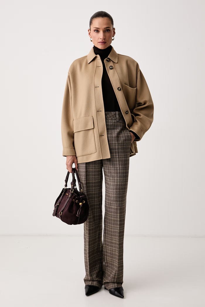 Weekend Max Mara Krótki płaszcz damski wełniany WKDFOLK 2625086061600 beżowy AW26
