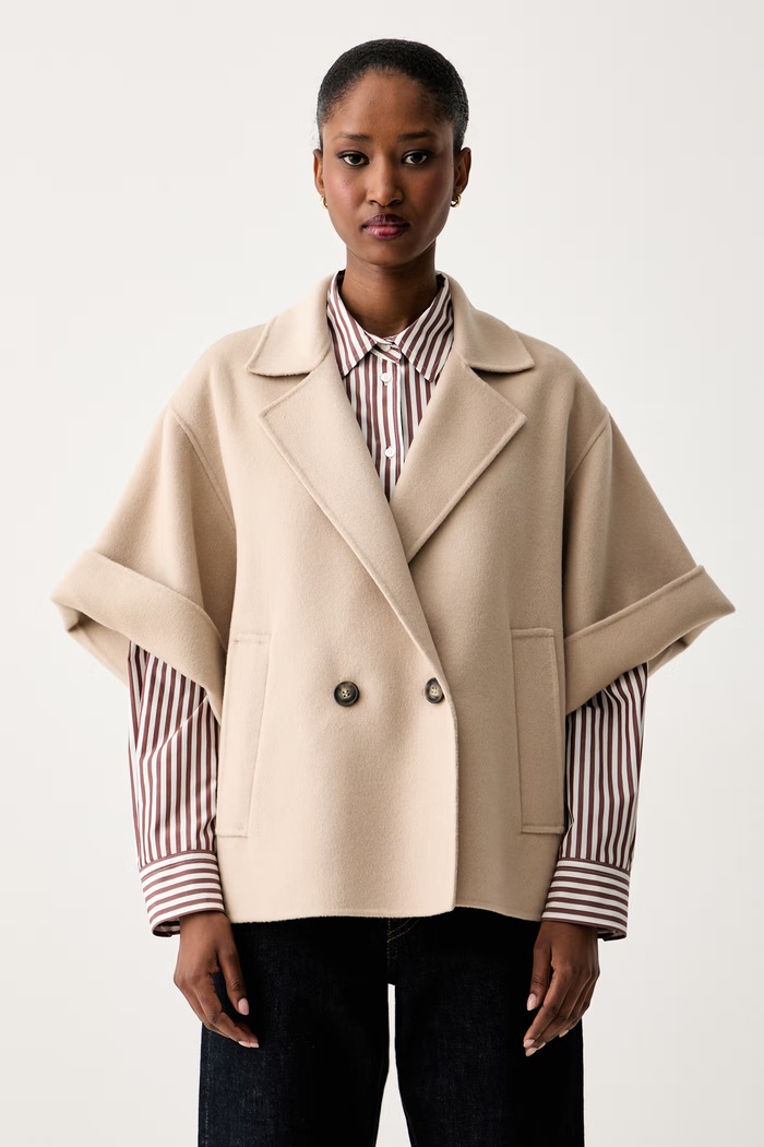 Weekend Max Mara krótki płaszcz damski wełniany WKDNEO beżowy 2625086031600