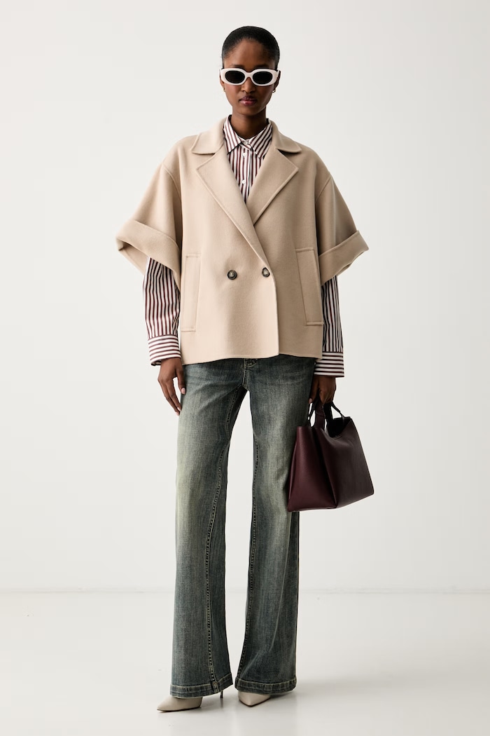 Weekend Max Mara krótki płaszcz damski wełniany WKDNEO 2625086031600 beżowy AW26