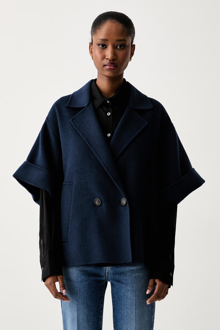 Weekend Max Mara krótki płaszcz damski wełniany WKDNEO granatowy 2625086031600