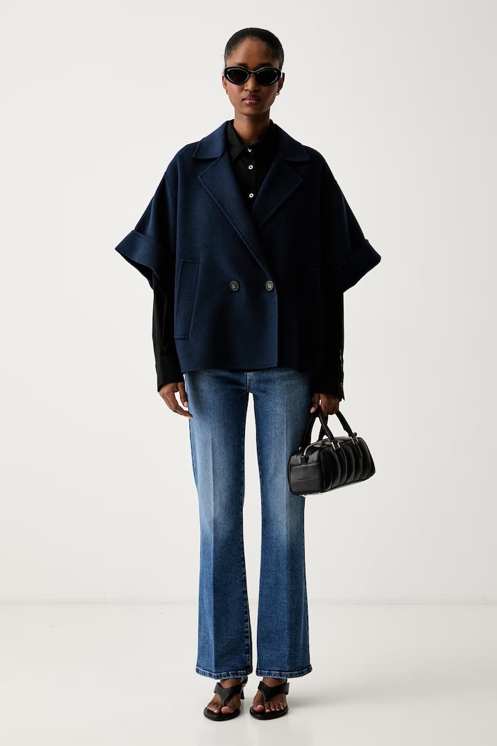 Weekend Max Mara krótki płaszcz damski wełniany WKDNEO 2625086031600 granatowy AW26
