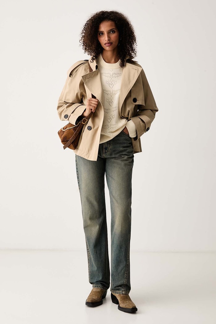 Zadig&Voltaire Kratek trenčkot ženski bombažen KIVANA WWOW01758 bež AW26