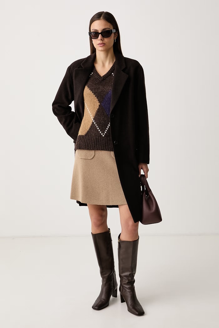 Joop! Płaszcz damski z wełną 30104799 brązowy AW26