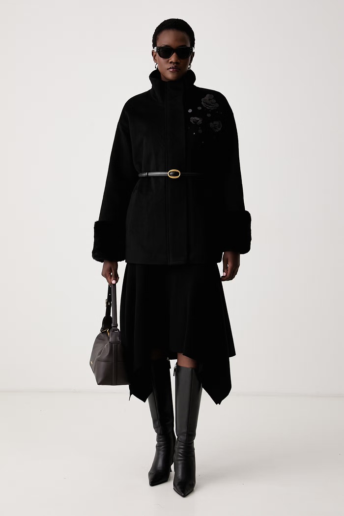 Twinset Plašč ženski z dodatkom volne 262AT2090 črna AW26