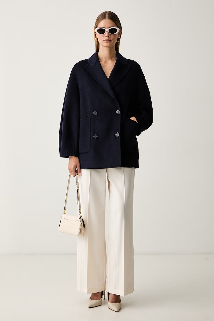 Twinset krótki płaszcz damski z wełną 262TP2012 granatowy AW26