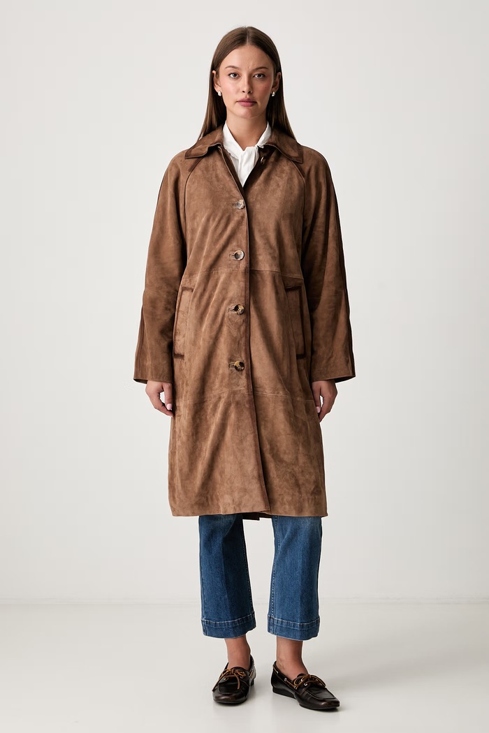 Pedro del Hierro płaszcz damski zamszowy brązowy 5494179