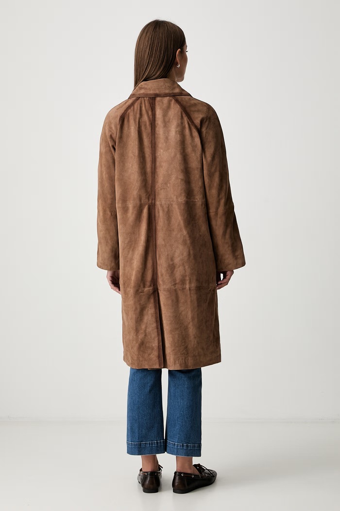Odzież Pedro del Hierro płaszcz damski zamszowy 5494179 brązowy