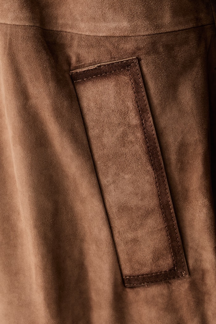 Pedro del Hierro płaszcz damski zamszowy 5494179 brązowy