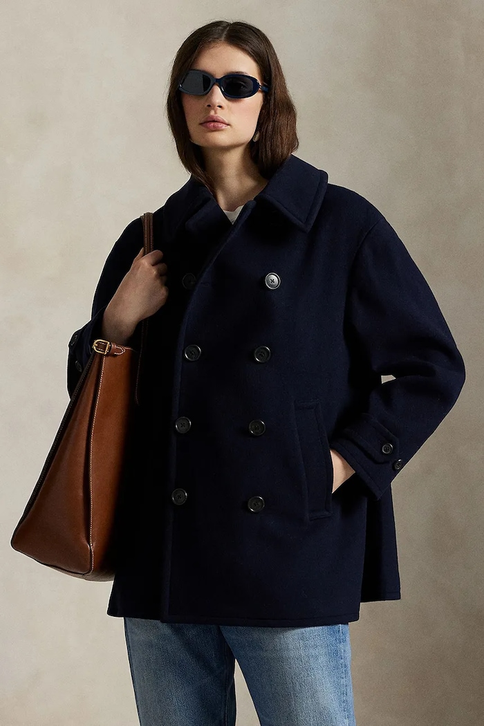 Polo Ralph Lauren krótki płaszcz damski wełniany granatowy 211966536
