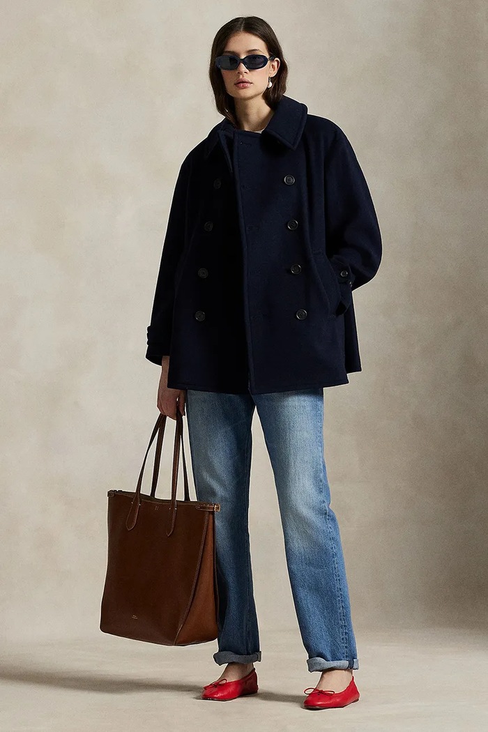 Odzież Polo Ralph Lauren krótki płaszcz damski wełniany 211966536 granatowy