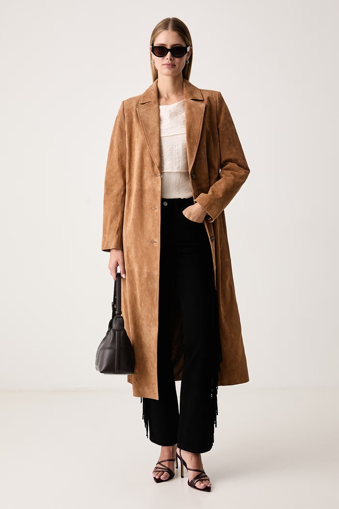 Guess Παλτό γυναικείο δέρμα σουέτ MEGGHY W6BL88.L0196 καφέ AW26