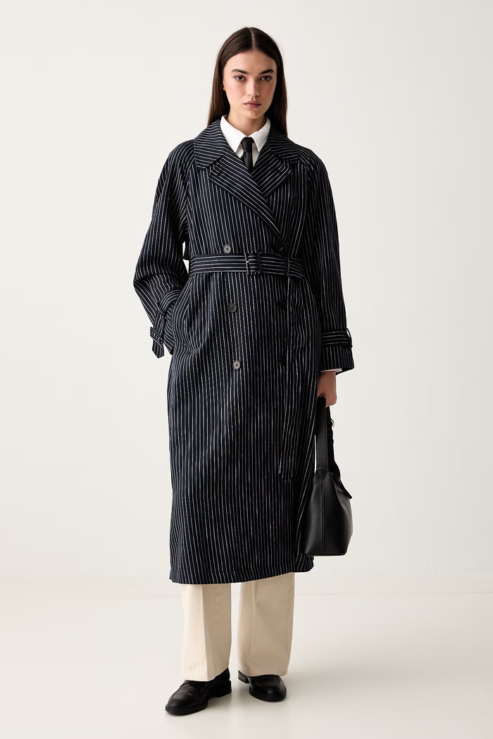 Tommy Hilfiger trenčkot dámský s příměsí lnu WW0WW49841 námořnická modř AW26