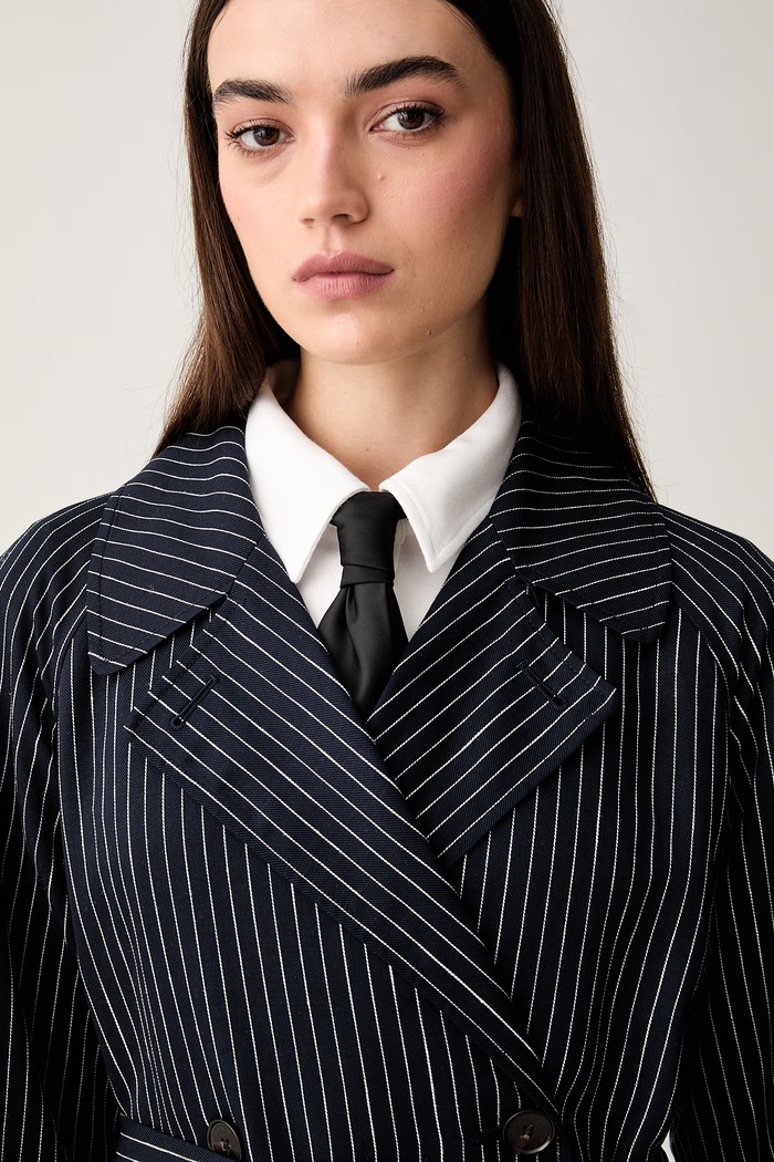 Tommy Hilfiger trenčkot dámský s příměsí lnu námořnická modř WW0WW49841