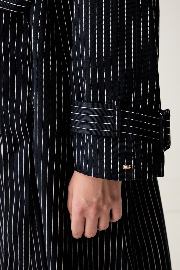 Tommy Hilfiger trenčkot dámský s příměsí lnu WW0WW49841 námořnická modř