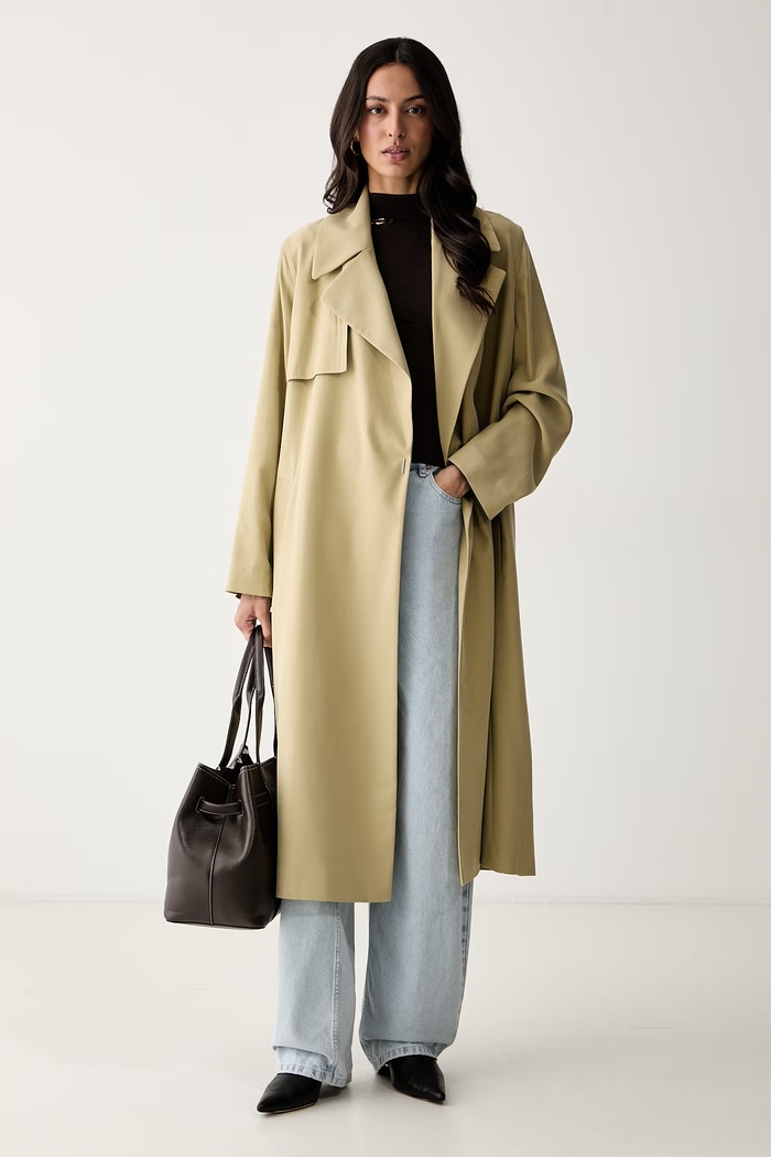 BOSS trencz damski z wiskozą Calissya 50562368 zielony AW26