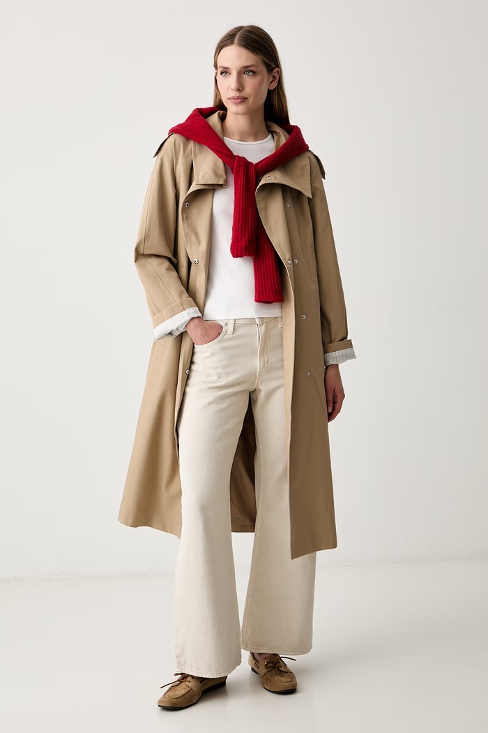 DKNY płaszcz damski z bawełną DLEMPY55 beżowy AW26