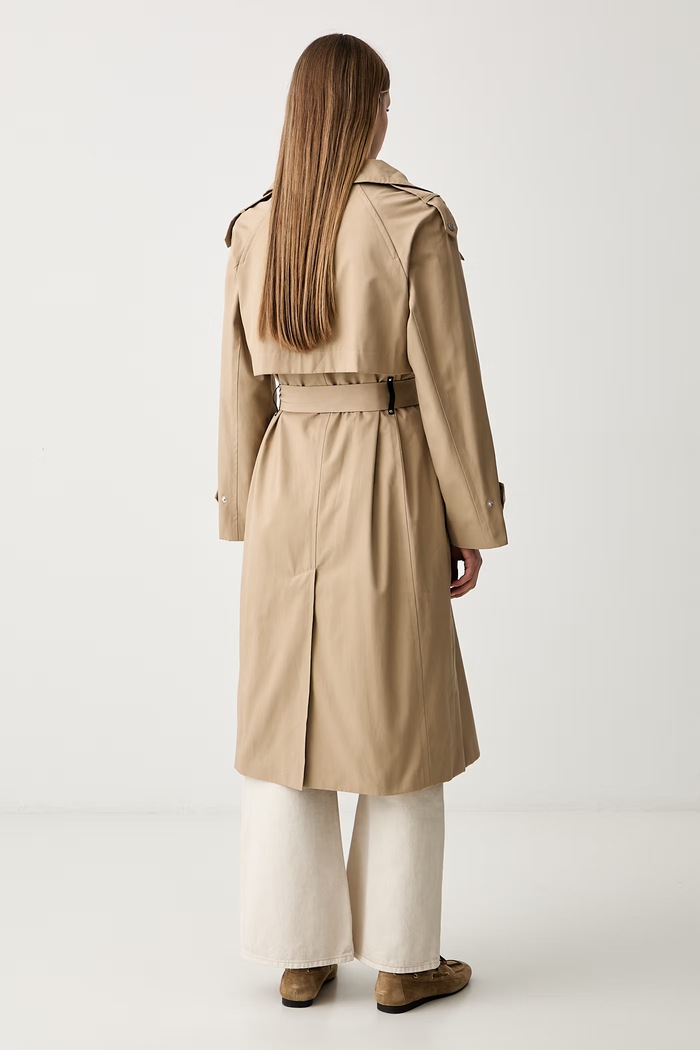 Odzież DKNY płaszcz damski z bawełną DLEMPY55 beżowy