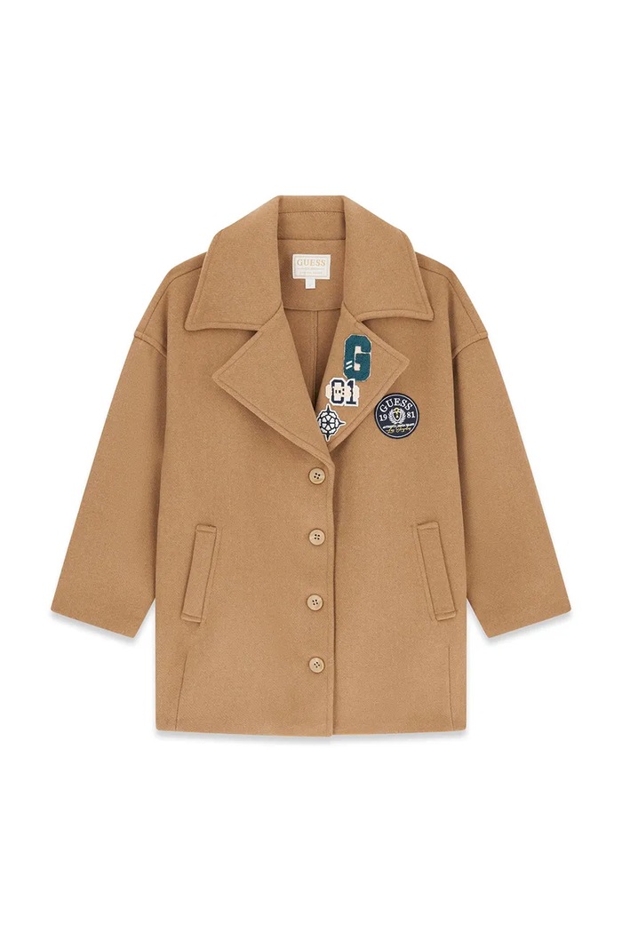 Guess płaszcz dziecięcy z dodatkiem wełny J6YL08.W3044.9BY2 brązowy AW26