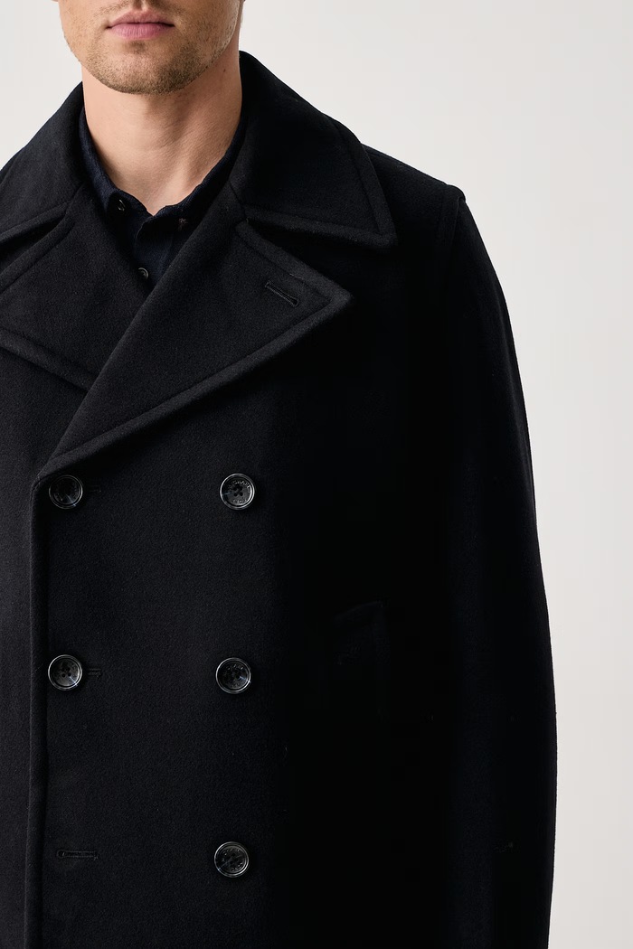 Płaszcz męski z dodatkiem wełny Michael Kors MC18710 granatowy