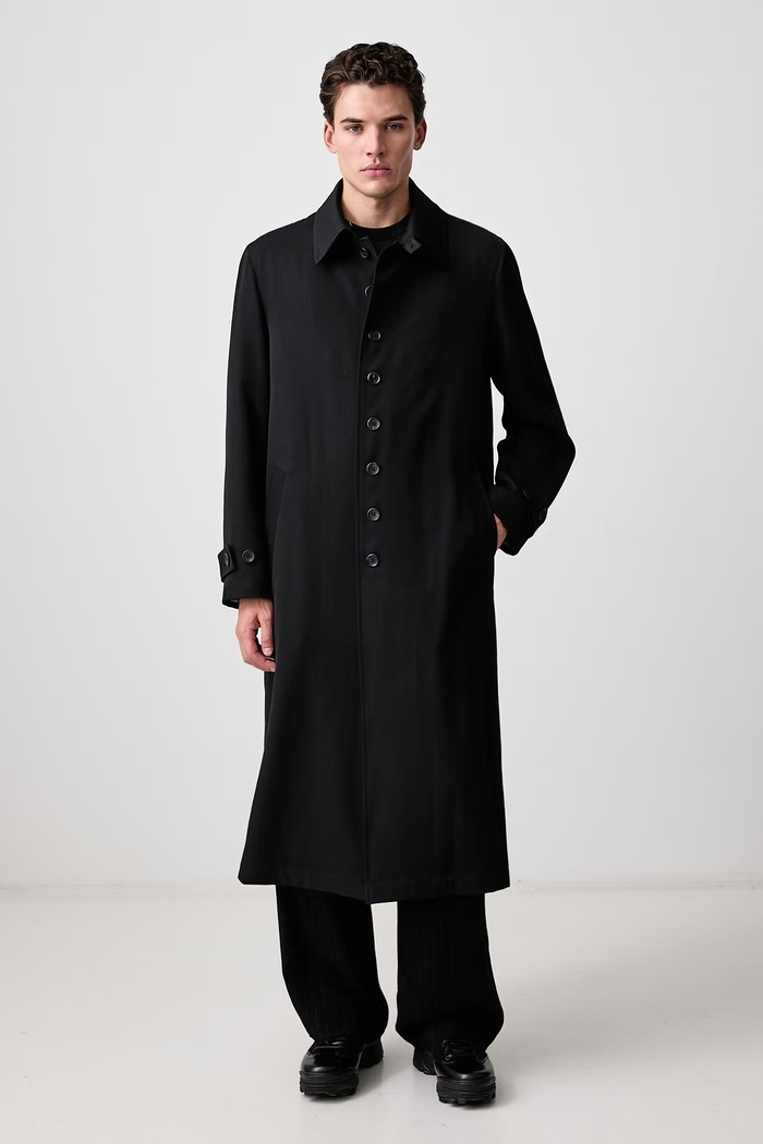 Yohji Yamamoto STAND COLLAR płaszcz wełniany męski czarny KN3645