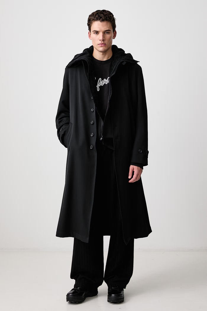 Yohji Yamamoto STAND COLLAR płaszcz wełniany męski KN3645 czarny AW26