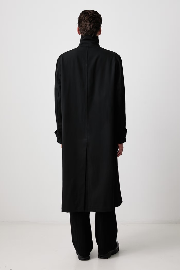 Odzież Yohji Yamamoto STAND COLLAR płaszcz wełniany męski KN3645 czarny
