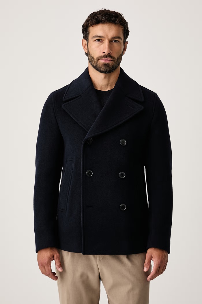 BOSS Plášť pánsky s vlnou H-Hyde-Peacoat-264 tmavomodrá 50576464