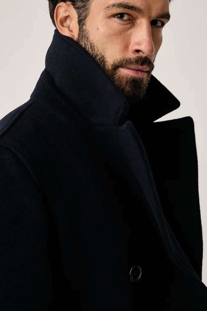 Plášť pánsky s vlnou H-Hyde-Peacoat-264 BOSS tmavomodrá 50576464