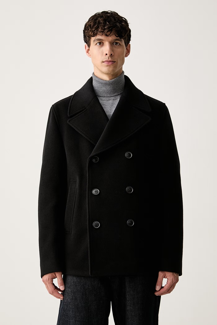 BOSS kaput za muškarce s vunom H-Hyde-Peacoat-264 crna 50576464