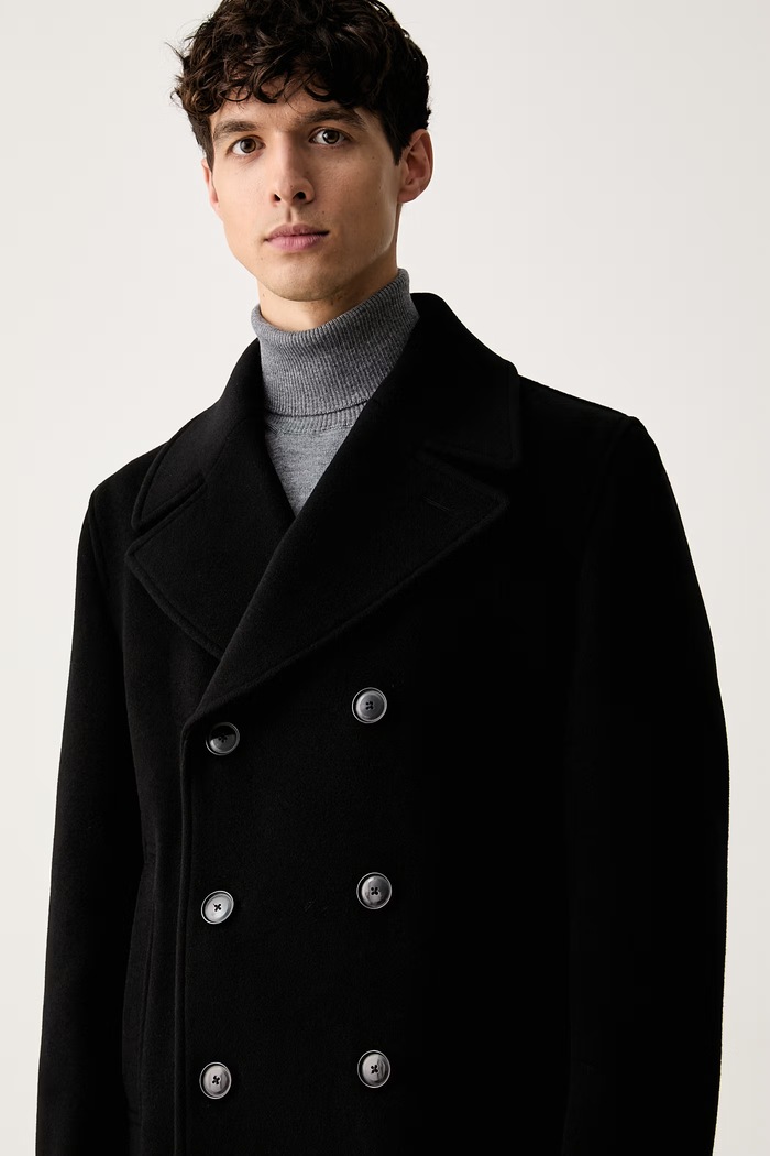 BOSS kaput za muškarce s vunom H-Hyde-Peacoat-264 crna 50576464