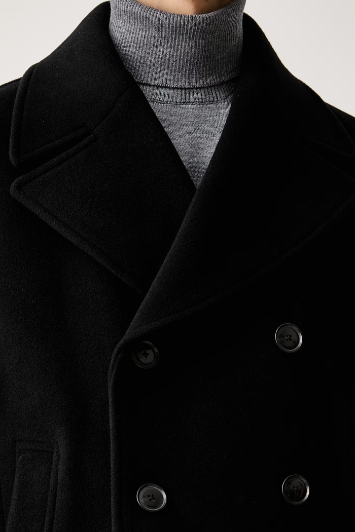 BOSS kaput za muškarce s vunom H-Hyde-Peacoat-264 50576464 crna