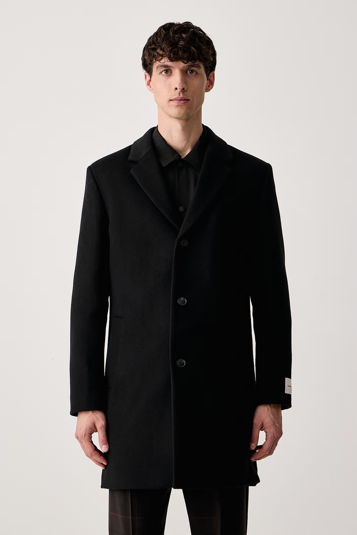 Calvin Klein Płaszcz męski z wełną merino czarny LV04LH444G