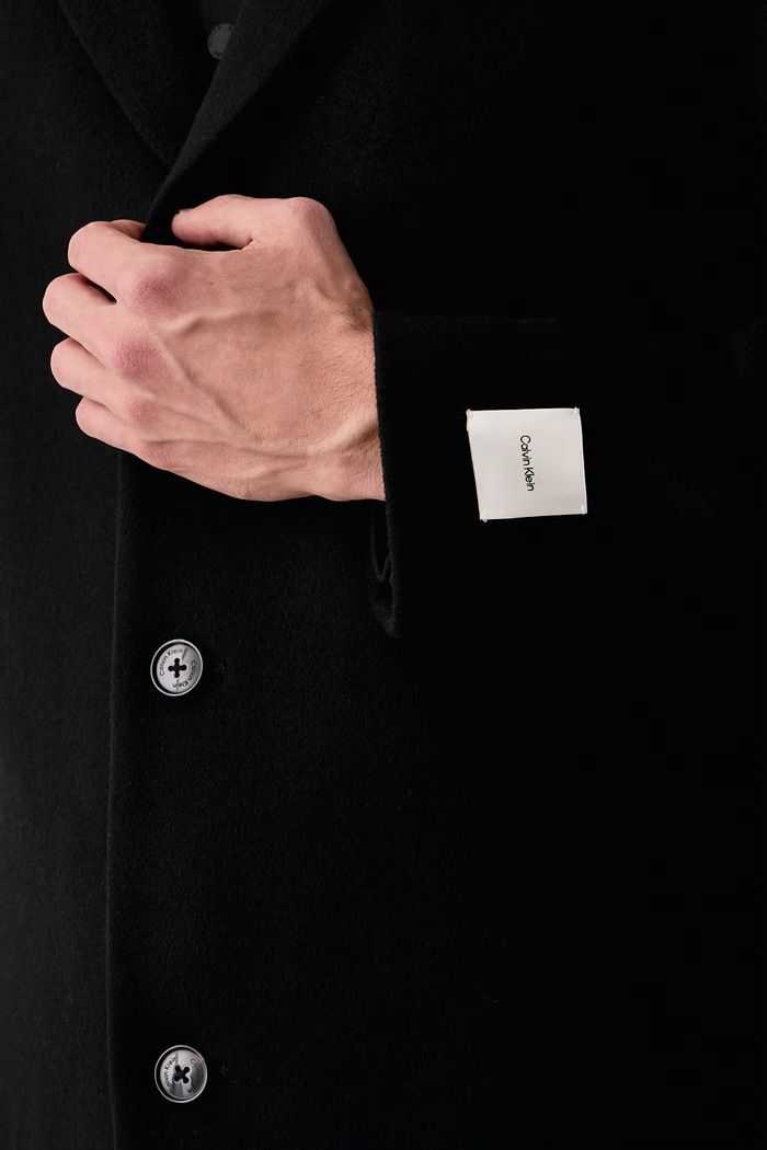 Płaszcz męski z wełną merino Calvin Klein LV04LH444G czarny
