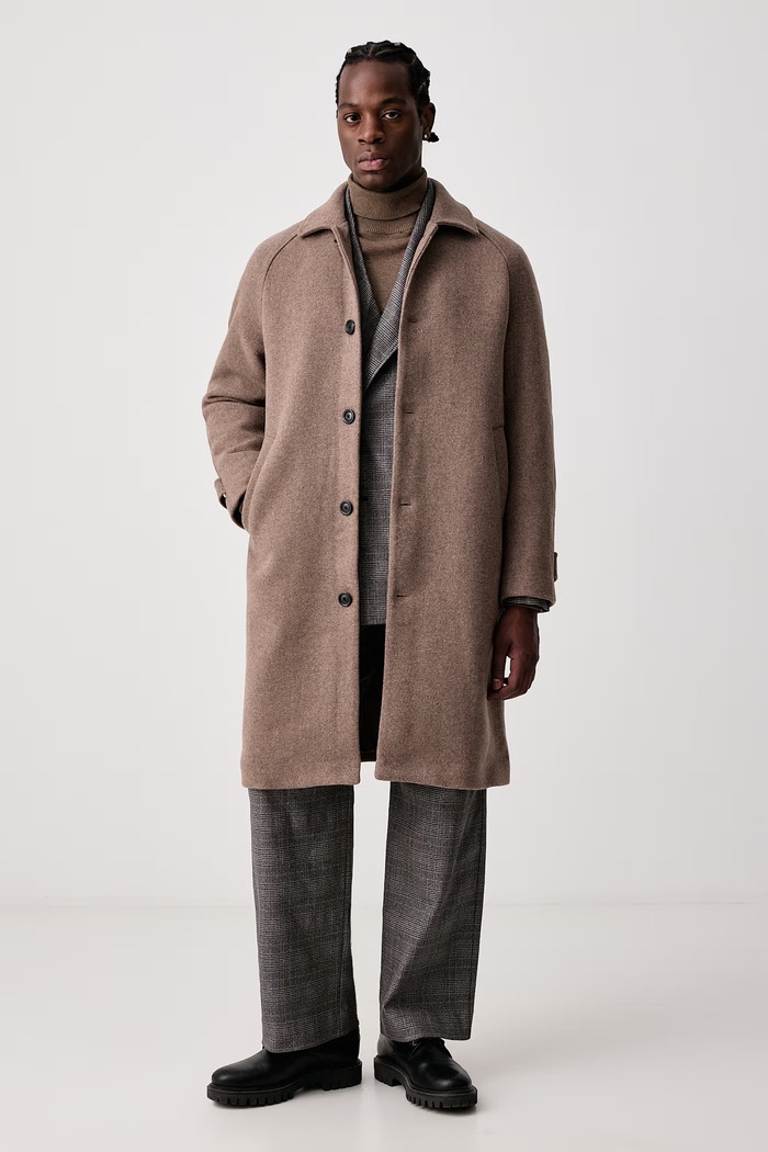 Les Deux Płaszcz męski z wełną 1002154 beżowy AW26