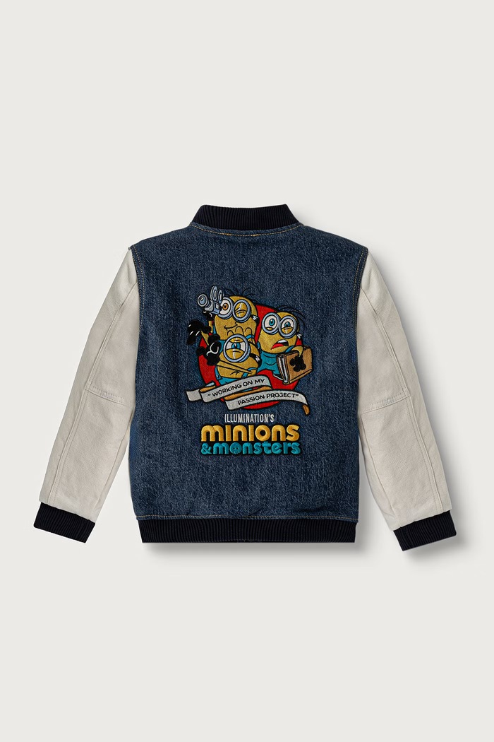 Guess bunda bomber detská s bavlnou GJ X MINIONS N6YL07.D2274.9BY2 modrá AW26