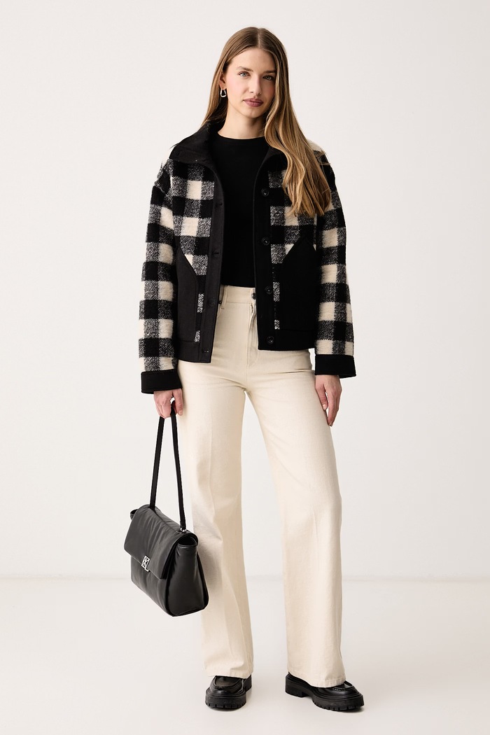 Woolrich CFWWOS2029FRUT5488 kurtka przejściowa damska z wełną CFWWOS2029FRUT5488 beżowy AW26