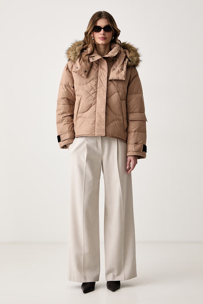 Haveone Πουπουλένιο μπουφάν γυναικείο KCT.R020 μπεζ AW26