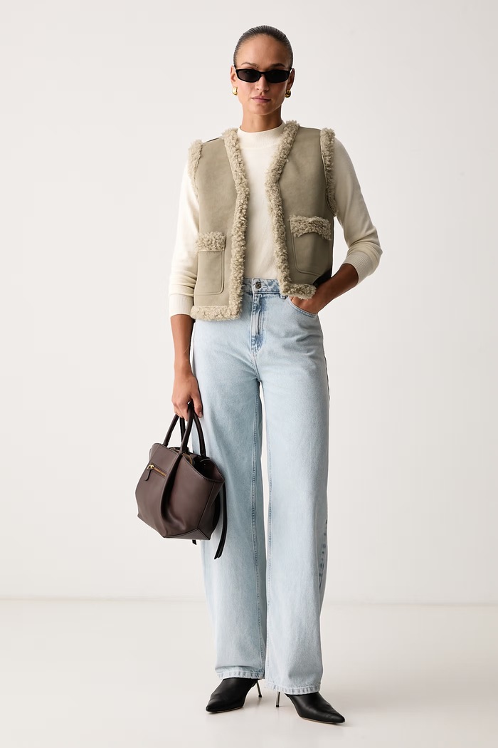 MICHAEL Michael Kors Bezrękawnik damski z imitacji skóry MF620M3LF2 beżowy AW26