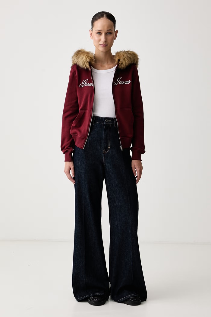 Guess Jeans Rozepínací mikina s kapucí dámská bavlněná W6BQ10.K5551 burgundské AW26