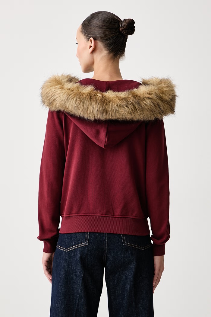 Oblečení Guess Jeans Rozepínací mikina s kapucí dámská bavlněná W6BQ10.K5551 burgundské