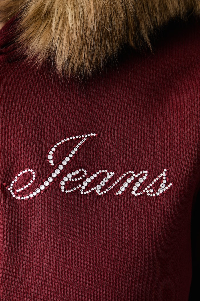 Rozepínací mikina s kapucí dámská bavlněná Guess Jeans burgundské W6BQ10.K5551