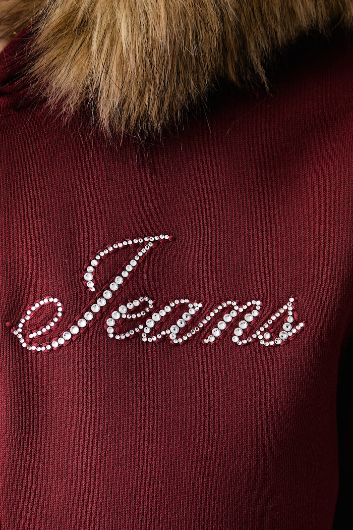 Rozepínací mikina s kapucí dámská bavlněná Guess Jeans burgundské W6BQ10.K5551