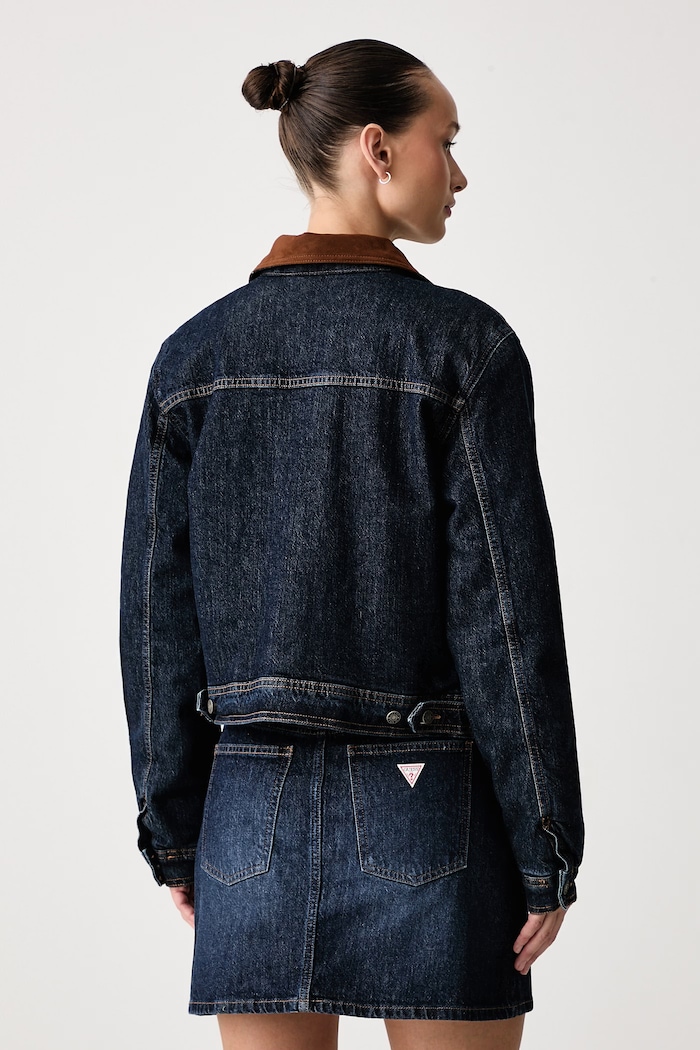 Oblečenie Guess Jeans Prechodná bunda dámska rifľová W6BN02.D1811 tmavomodrá