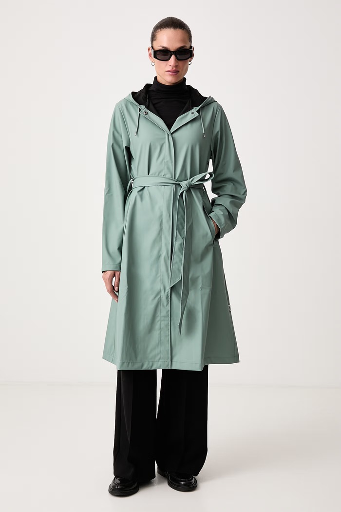 Rains Długa kurtka damska 12040.176 zielony AW26