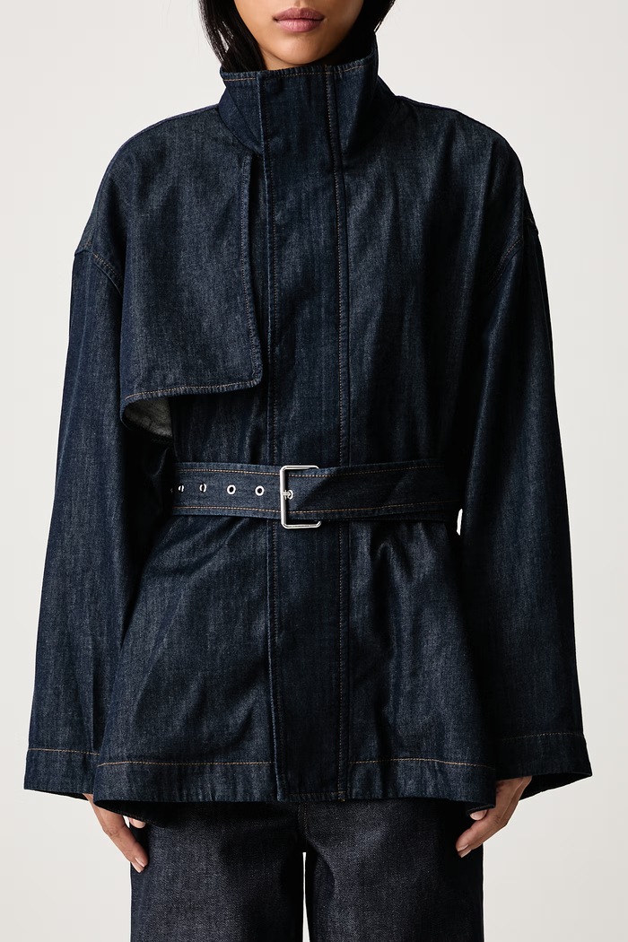 THE DENIM SHORT FIELD TRENCH short trench coat Women's with wool Frame navy 8057226
