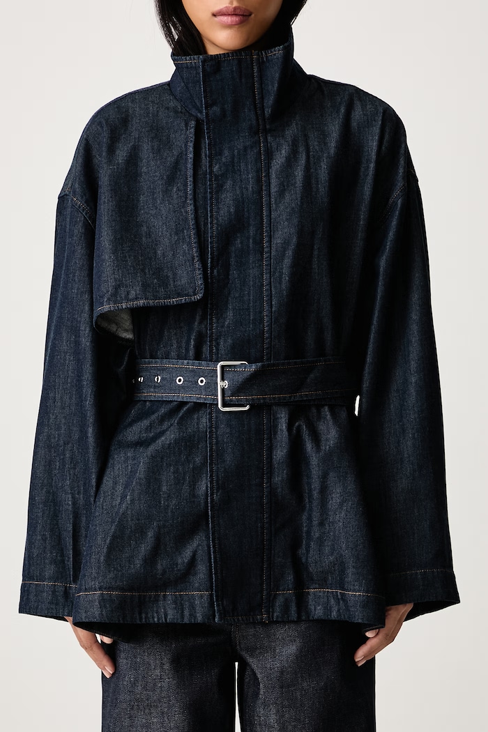 THE DENIM SHORT FIELD TRENCH short trench coat Women's with wool Frame navy 8057226